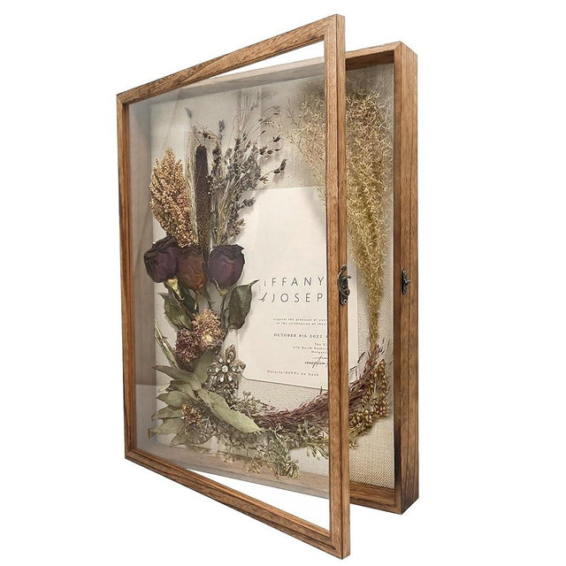 GraduationMall 16x20 Shadow Box Frame Solid Wood Glass Door Display Case with Linen Back and 6 Stick Pins,1.5 inches Interior Depth,Ideal for Memorabilia Pictures Flowers Medals Tickets