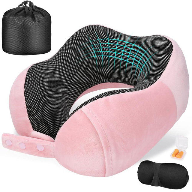 Cirorld Neck Pillow for Traveling, Travel Pillows for Airplanes,100% Pure Memory Foam Travel Neck Pillow, Adjustable Flight Pillow, Portable Plane Accessories with Eye Mask, Earplugs, Carry Bag