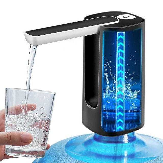 Foldable Water Dispenser for 5 Gallon Bottle, Electric Water Pump for 5 Gallon Jug Rechargable Portable Automatic Low Decibel for Camping Travel Home Kitchen Office (Black)