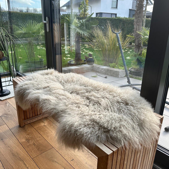 XXL Lambskin Tibetan lambskin | Winter decoration | Finely curly fur | Natural sheepskin | Runner rug BOHO Vintage sand/beige Bestseller