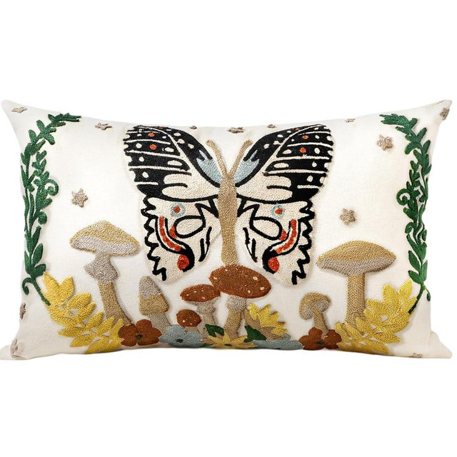 Kokaaee Embroidered Throw Pillow Covers - 20x12 Decorative Pillow Covers with Zipper Aesthetic Cute Design Boho Summer Throw Pillowcases for Couch Sofa Bed Indoor, Butterfly Moon