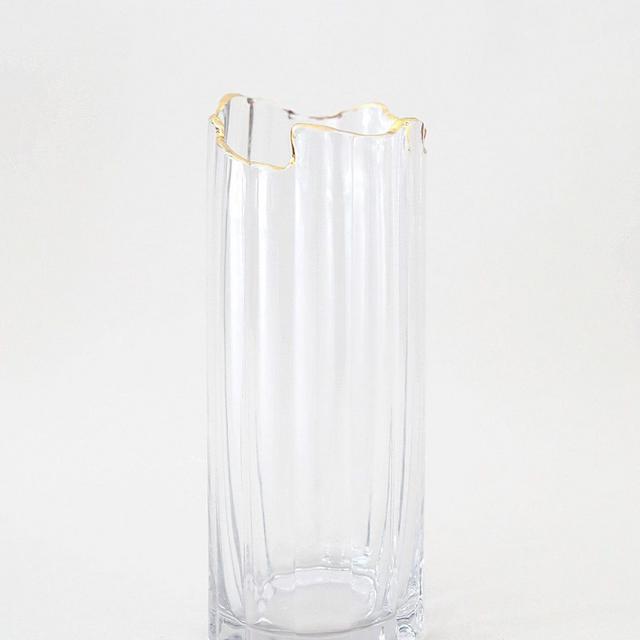 Afloral Clear Glass Vase with Gold Rim - 8"