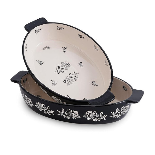 Wisenvoy Casserole Dish Baking Dish Ceramic Au Gratin Baking Dish Lasagna Pan Oval 2 pcs Casserole Dishes for Oven