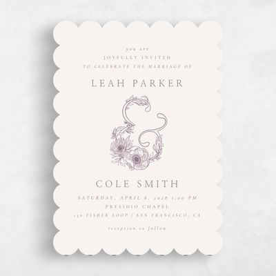 Purple Scalloped Wedding Invitation - Fiora Portrait