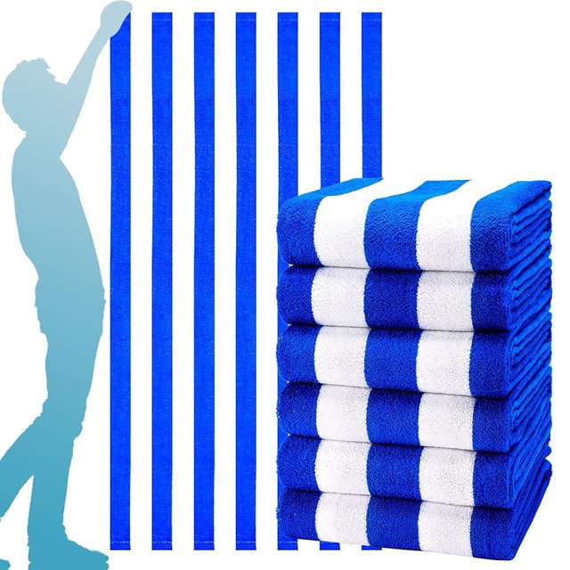 6 Packs Oversized 72X40 Inch Stripe Beach Towel Thin Terry Set Extra Large XL Big Clearance Soft Swim Absorbent Towels Pool Travel Accessories Essentials Camping Blanket Men Women Adults Gift Blue