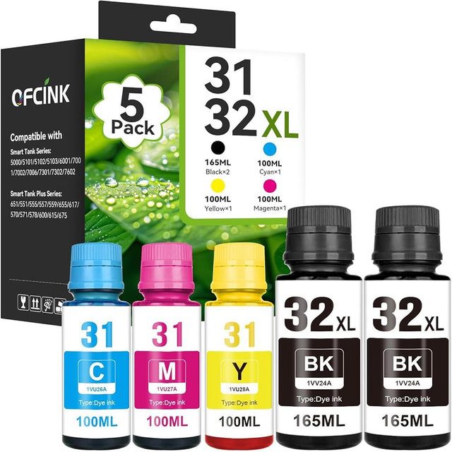 31 32XL Ink Bottle Set, Smart Tank 5000 5101 7602 570 651 Ink Refill Compatible with HP 31 Ink 32XL Black Ink Bottle Set Compatible with HP Smart Tank 5000 5101 7602 570 651 6001 7001 7301 Printers