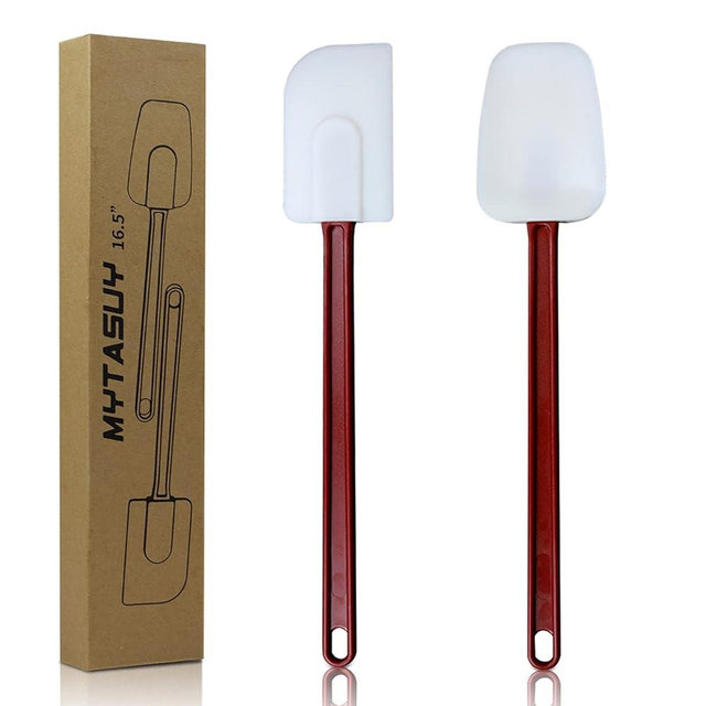 MYTASUY Silicone Spatulas Heat Resistant, Large Silicone Spatulas Set Commercial, Long Handle Rubber Spatulas Silicone.Heavy Duty Silicone Cooking Utensils Sets of 2 (16.5 INCH)