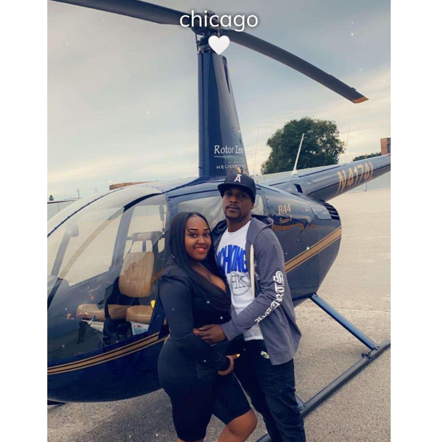 Celebrating his 30th Birthday w a helicopter! Same day he proposed!
