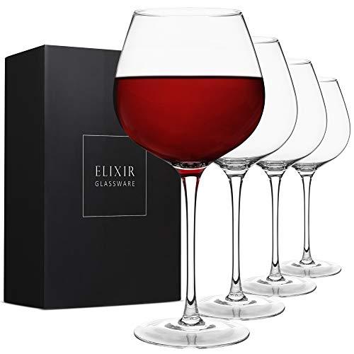 Red Wine Glasses – Large Wine Glasses, Hand Blown – Set of 4 Long Stem Wine Glasses, 100% Lead Free Premium Crystal – Gift for Wine Tasting, Wedding, Anniversary, Christmas – 22 oz, Clear