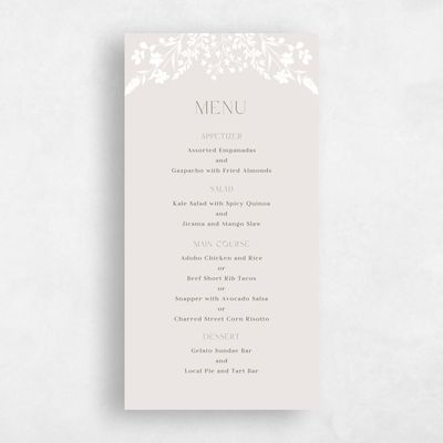 Light Greige, Grey Wedding Menu - Gaia