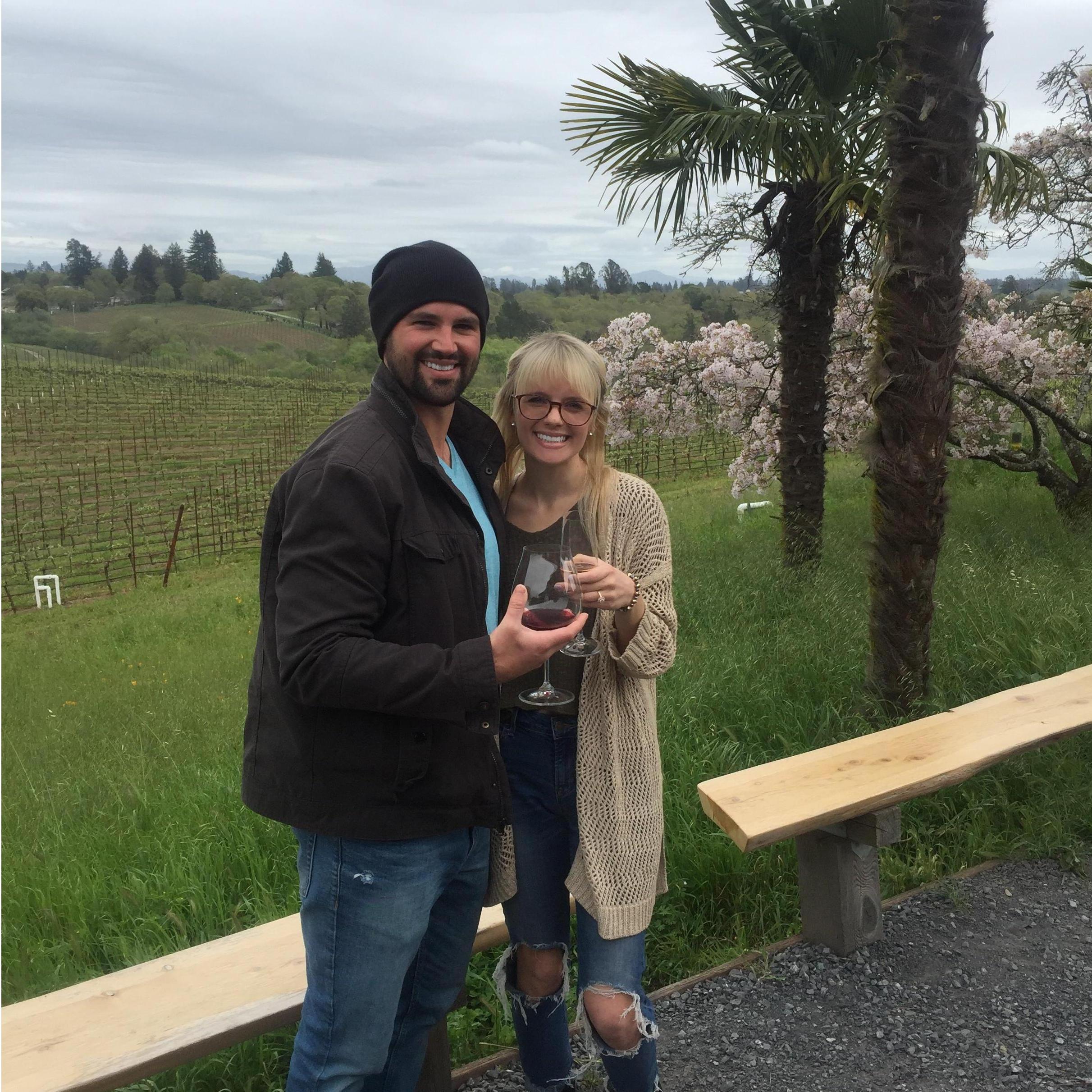 Iron Horse Winery right after we were engaged, April 2019. The party of people there found out and celebrated us all day!