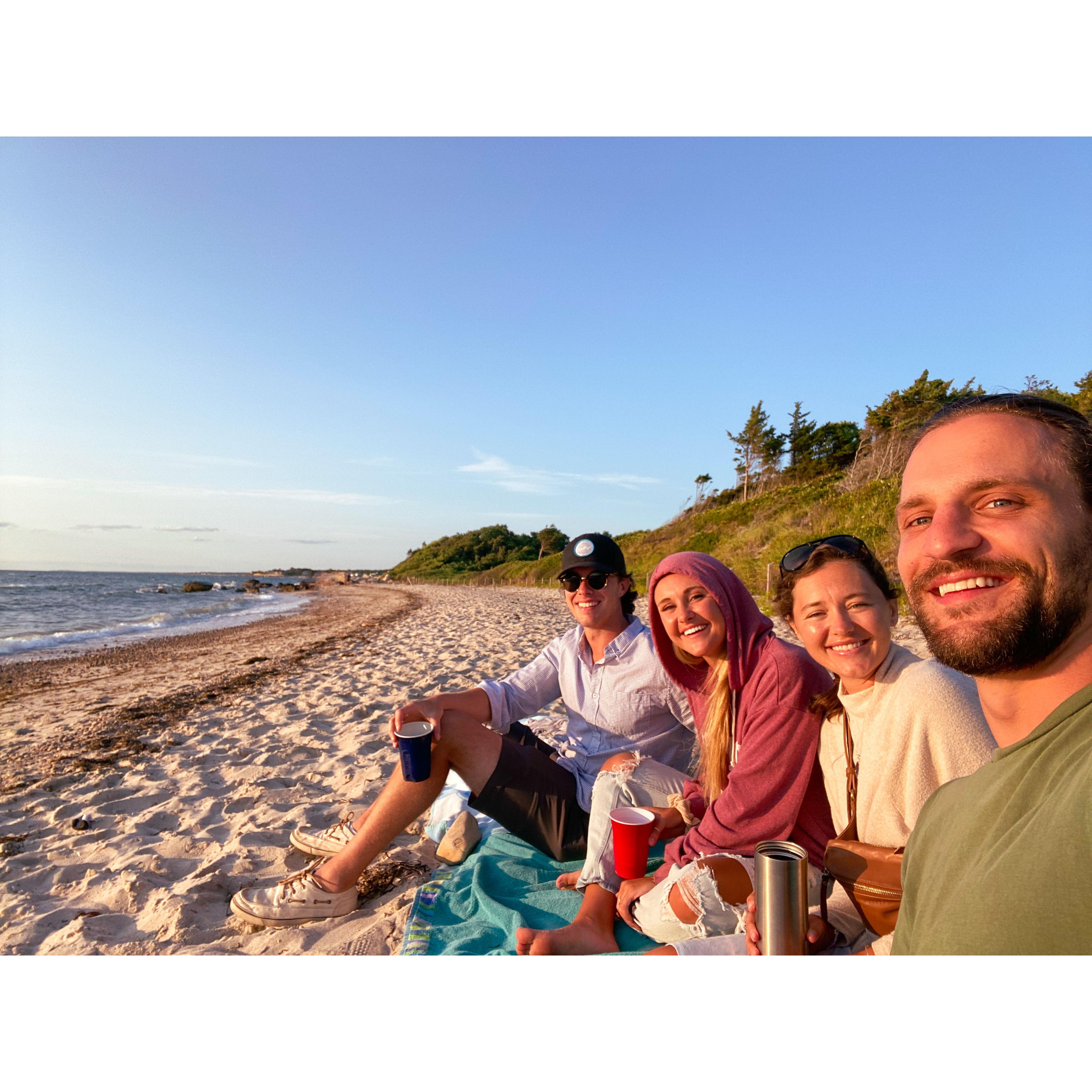 Enjoying the sunset on Chappy Beach with Cara and JJ, 2021