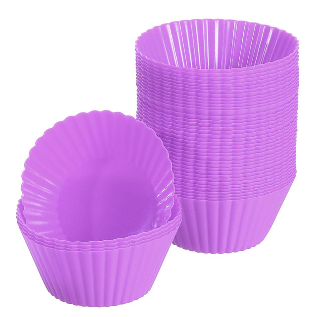 Unique Bargains Silicone Non-Stick Heat Resistant Baking Cups Purple 42 Pcs