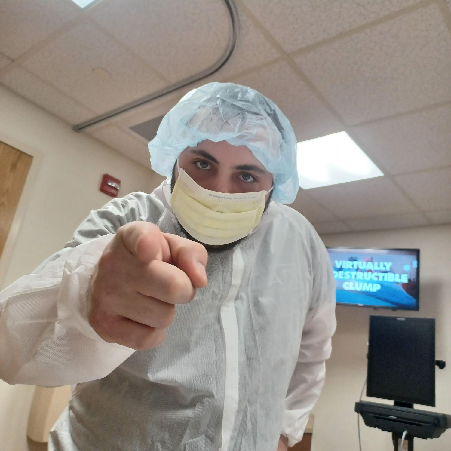 Suited up for the operating room.