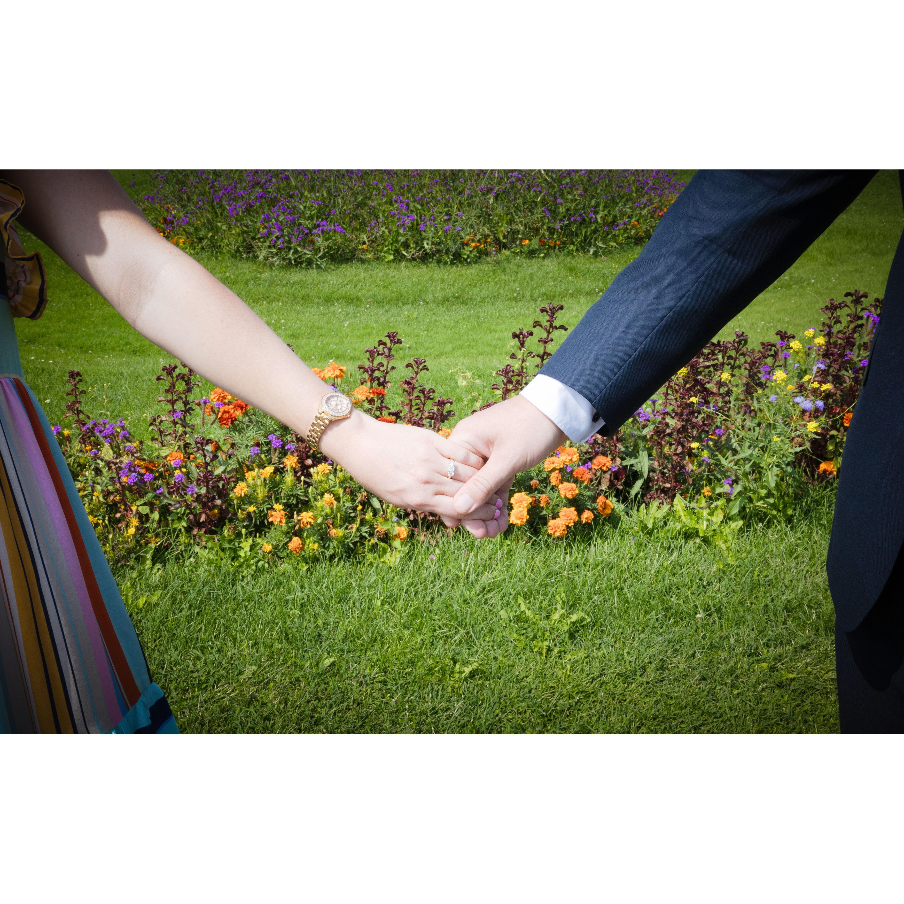 Laura's engagement ring is extremely special because the three stones were originally worn by both of her grandmothers.
