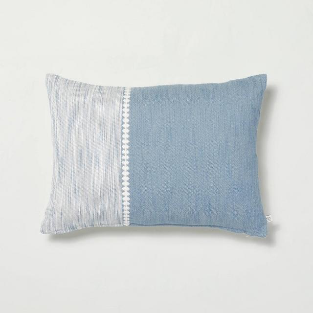 14" x 20" Diamond Stripe Color Block Lumbar Bed Pillow with Zipper Blue/Sour Cream - Hearth & Hand™ with Magnolia