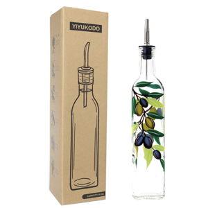 17oz Hand Painted Glass Olive Oil Bottle Dispenser - Olive Oil Carafe Decanter for Kitchen