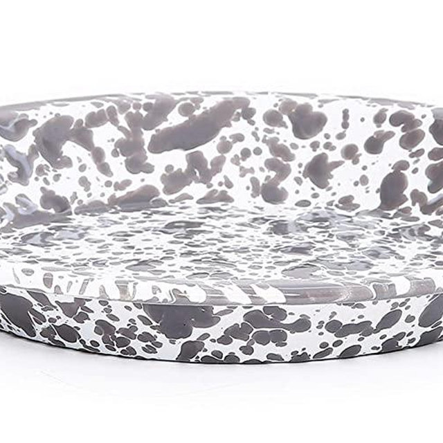 Enamelware Pie Plate, 9 inch, Grey/White Splatter