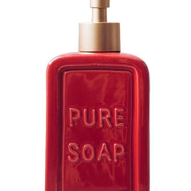 Red Ceramics Retro Soap Dispenser Soap Bottle Lotion Bottle with Pump