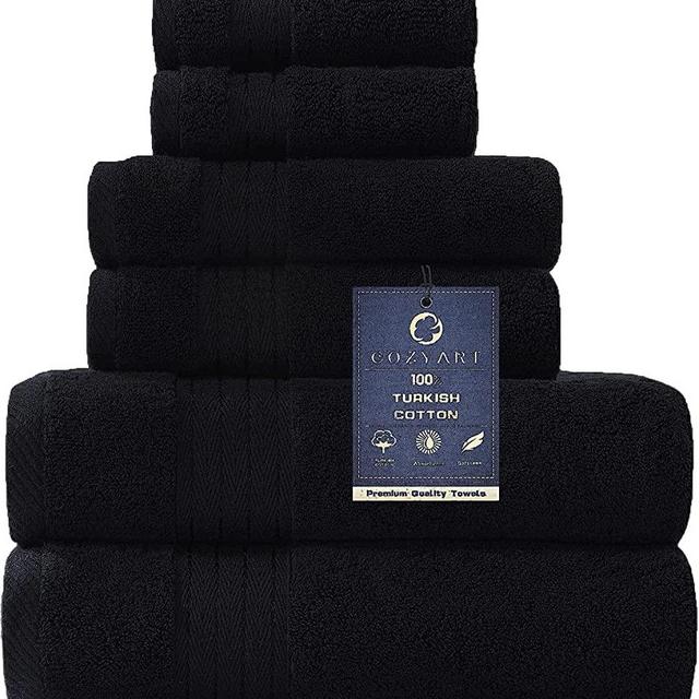 COZYART Luxury Black Bath Towels Set Turkish Cotton Hotel Large Bath Towels Bulk for Bathroom, Thick Bathroom Towels Set of 6 with 2 Bath Towels, 2 Hand Towels, 2 Washcloths, 650 GSM