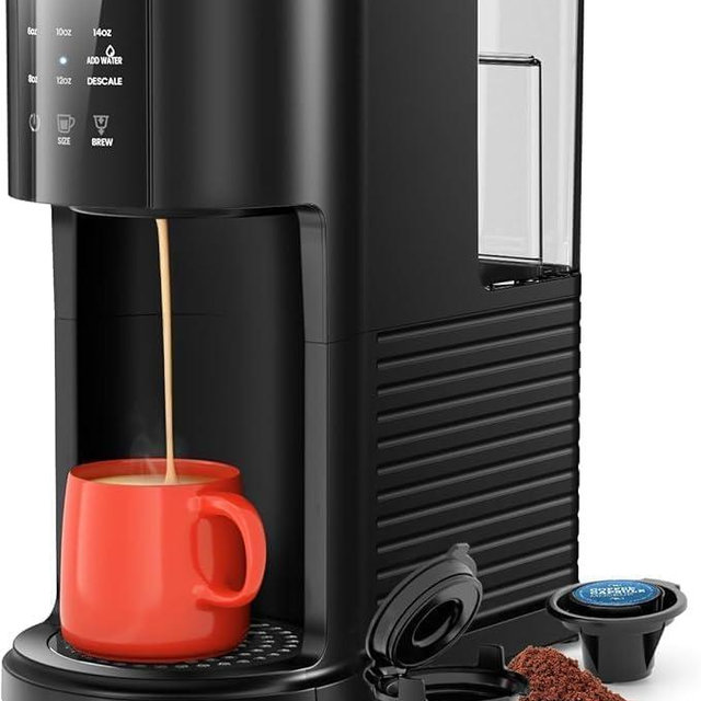 Kismile Single Serve Coffee Maker, 2 in 1 Pod Coffee Maker Machine for K-Cup & Ground, 6 to 14oz Brew Sizes, 40oz Removable Water Reservoir, LCD Screen, Self-cleaning（Black）