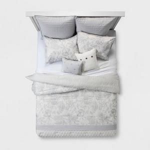 8pc Queen Nora Linework Floral Comforter Set Gray