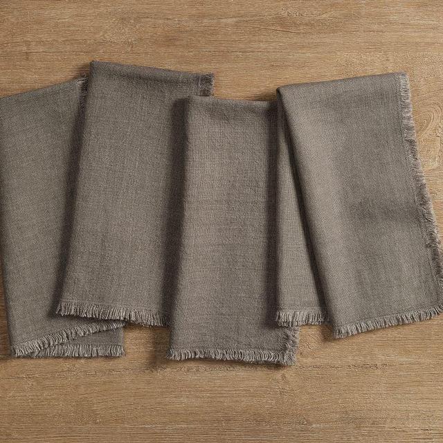 Frayed Oversized Linen Napkins, Set of 4 - Mocha