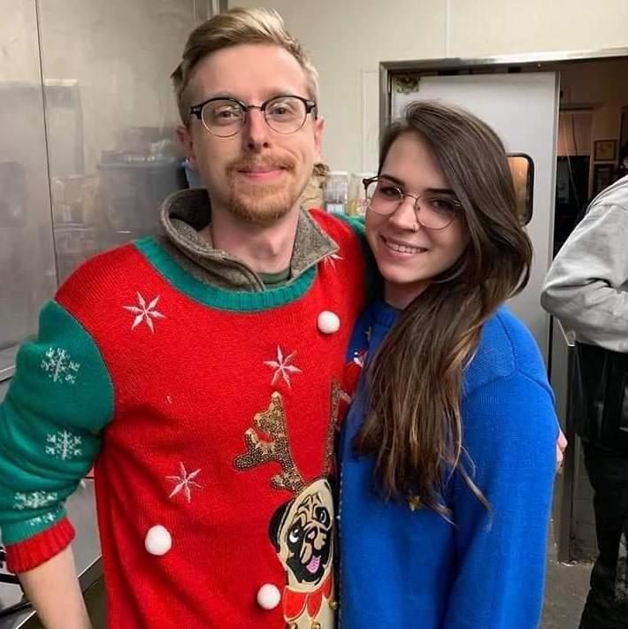 A photo of us at a famous Bistro V Christmas party