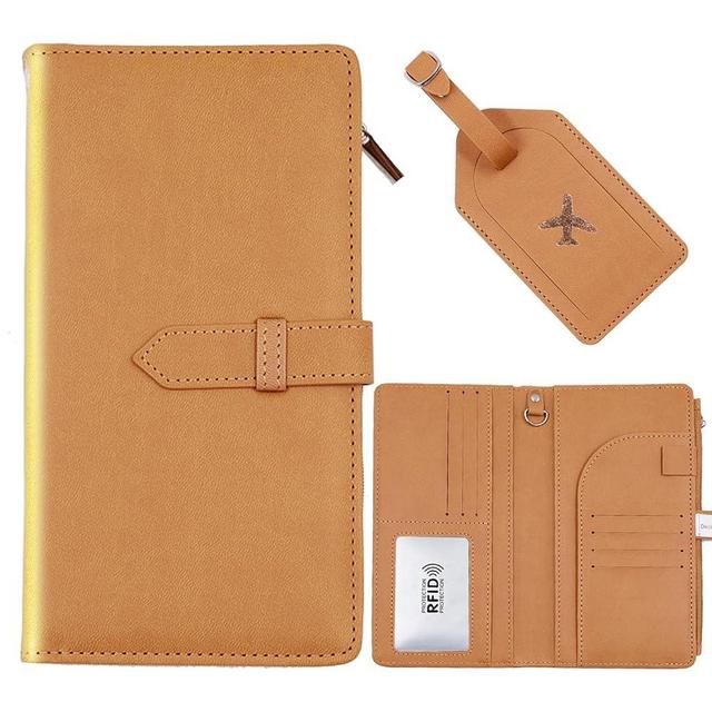 Deziliao Passport Wallet for Men and Women, Mulit-purpose RFID Blocking Passport Holder Travel Wallet, Passport and Vaccine Card Holder Combo, Travel Essentials Passport Cover Case（Brown）