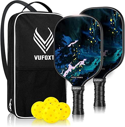VUFOXT Pickleball Paddles Set of 2, Graphite Honeycomb Core Cushion Comfort Grip 4.8In Grip, USAPA Standard Lightweight Racquets with 4 Pickleballs 1 Bag