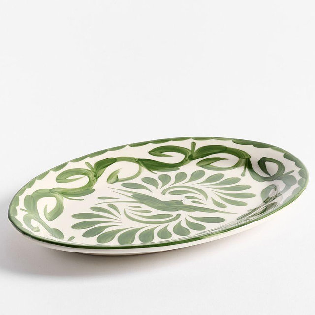 Puebla Porcelain Oval Serving Platter - Green