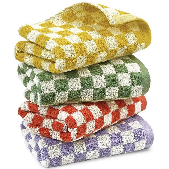 Hand Towels for Bathroom 4 Pack, Cotton Face Towels Soft Absorbent for Spa Bath Gym Kitchen, Fall Hand Towels Decorative Checkerboard, 13 x 29 Inches, 4 Colors