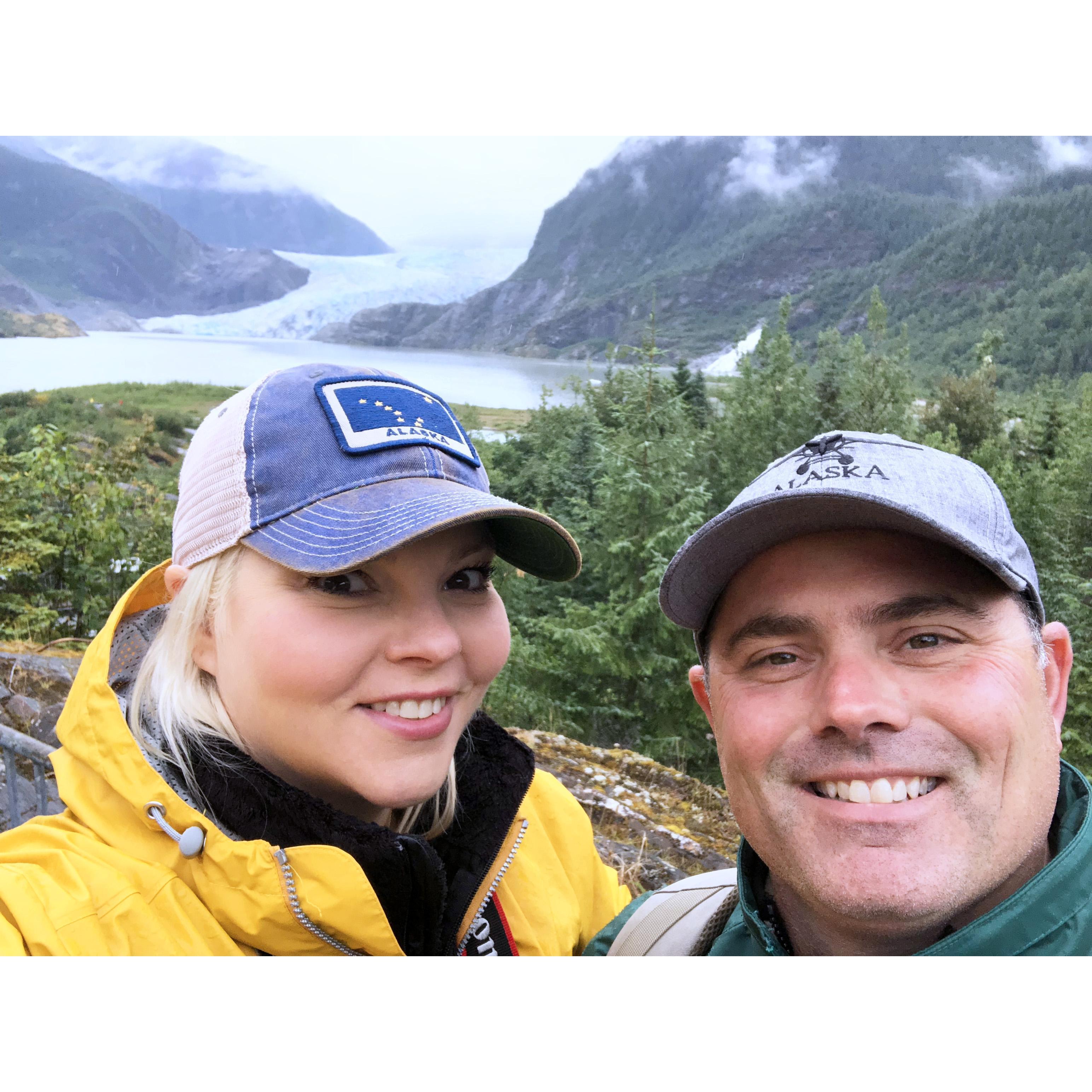 Brett and Suzannah hiked to a Glacier on an excursion during the Alaska cruise with Buddy and Pam in July 2019.