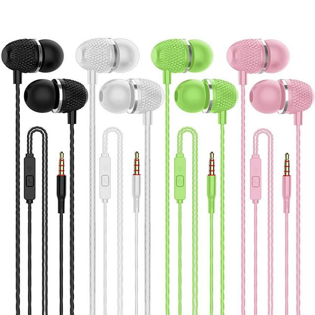 JCKDJ8With Remote Control with Microphone Stereo Bass Wired in Ear Headphones Earbuds Apply to Laptop Android MP3 Player Smart Phone with All 3.5mm Jacks (4 Pack) (Black+White+Pink+Green 4pairs)