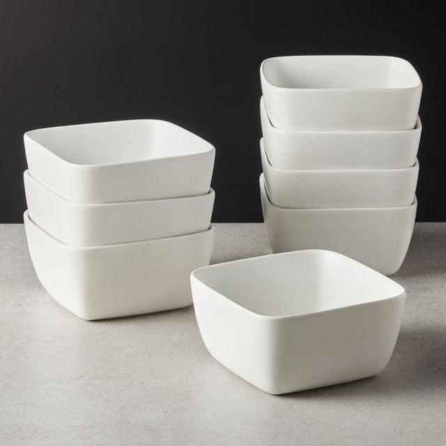 Crisp Matte White Square Soup Bowls Set of 8