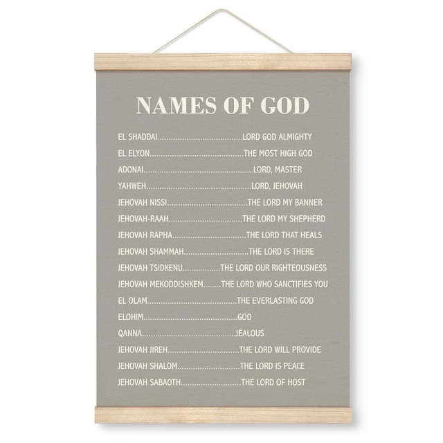Yxadu Christian Canvas Poster, Names of God Canvas Poster Wood Hanger, Religious Door Hanger, Christian Wall Art, Home Church Room Decor, Bible Verse Hanging Banner B