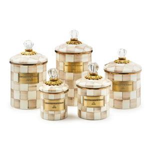 Mocha Check Enamel Canisters