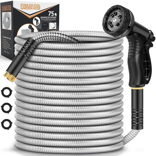 Tuzoc Metal Garden Hose 75FT, Stainless Steel Heavy Duty Water Hose With 10 Function Nozzle, No-Tangle & No-Kink, Tough & Flexible, Durable and Lightweight, Rust Proof hose for Yard, Outdoor, RV
