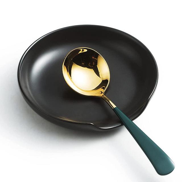 Spoon Rest Spoon Holder For Stove Top Ceramic Stove Spoon Holder For Kitchen Counter Spatula Holder Utensil Rest, Dark Black