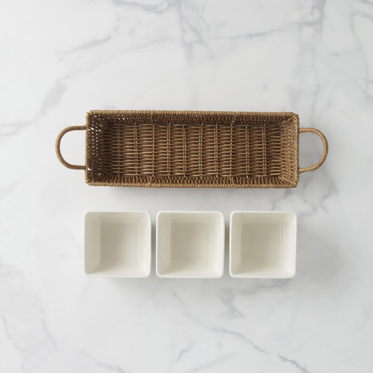 Oneida, Willow & White 4-Piece Dip Bowl & Rattan Tray Set | Zola