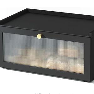 Black Bread Box for Kitchen Countertop-Large Modern bamboo Bread box with Window Bread Storage Container