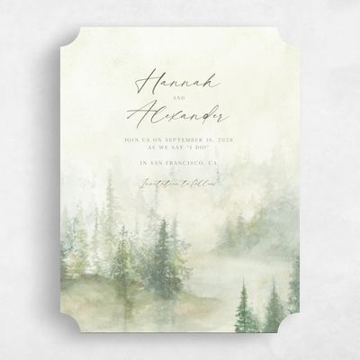 Green Ticket Wedding Save the Date - Forest Portrait