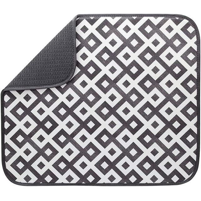 S&T INC. Absorbent, Reversible Microfiber Dish Drying Mat for Kitchen, 16 Inch x 18 Inch, Grey Geo Trellis