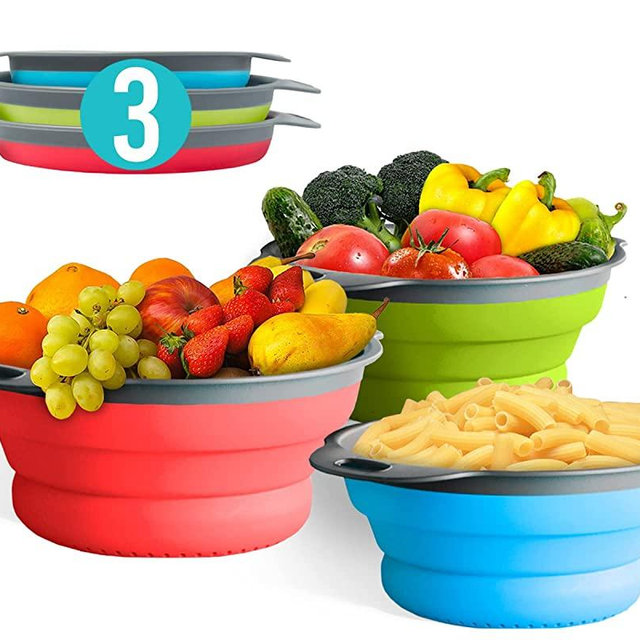 3 pcs Colander Set - Collapsible Colanders by Comfify - Sink Strainers for Kitchen - 2 & 3 qt / 8" & 9.5" Size