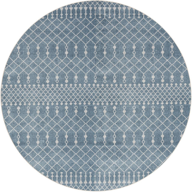 Nourison Astra Machine Washable 7'10" x Round Blue Bohemian Indoor Flatweave Rug