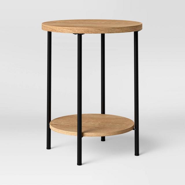 Wood and Metal Round End Table Natural - Room Essentials™