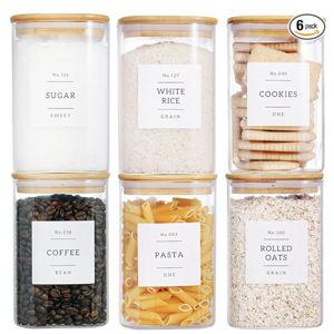 6 Pack Square Kitchen Storage Jars with Airtight Bamboo Lids