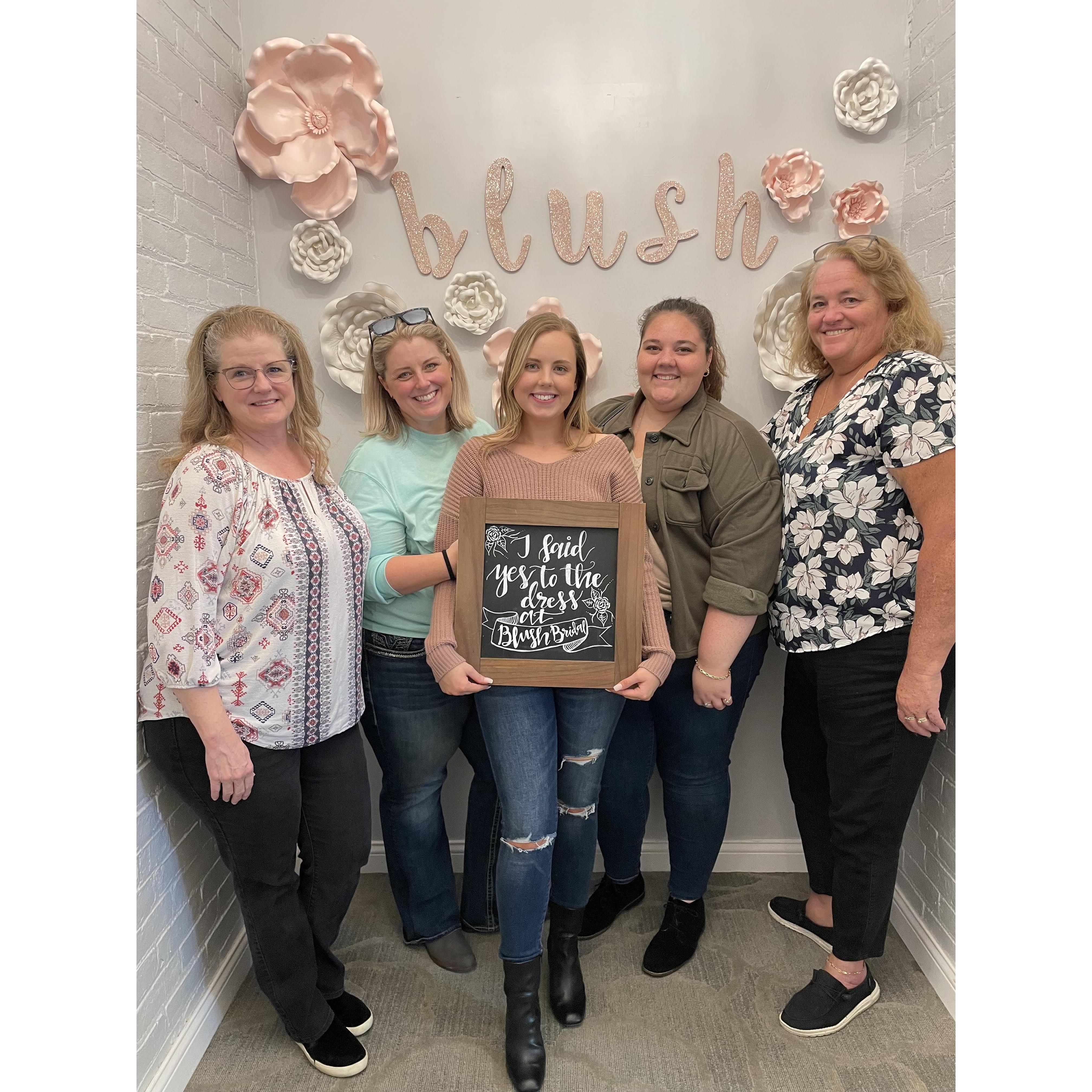 Jennifer had found her dress at Blush Bridal, accompanied by her mother, sister, and soon to be mother and sister in law