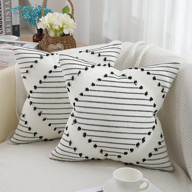 Mecatny Boho Throw Pillow Covers Black and White Pillow Covers 18X18 Set of 2 Farmhouse Decorative Pillow Covers for Couch Sofa Living Room