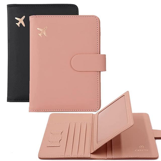 Cnycmy Passport Holder and Vaccine Card Holder,Passport-Wallet-Holder for Women, Rfid Passport Holder with Vaccine Card Slot Waterproof, PU Leather Travel Passport Case for Women/Men (pink+black)